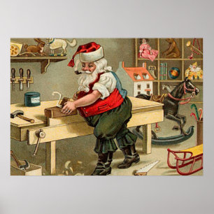 Poster Workshop de Natal Vintage Santa Claus
