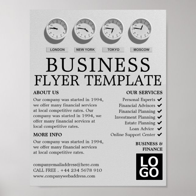 Poster World Clocks, publicidade comercial e financeira (Frente)