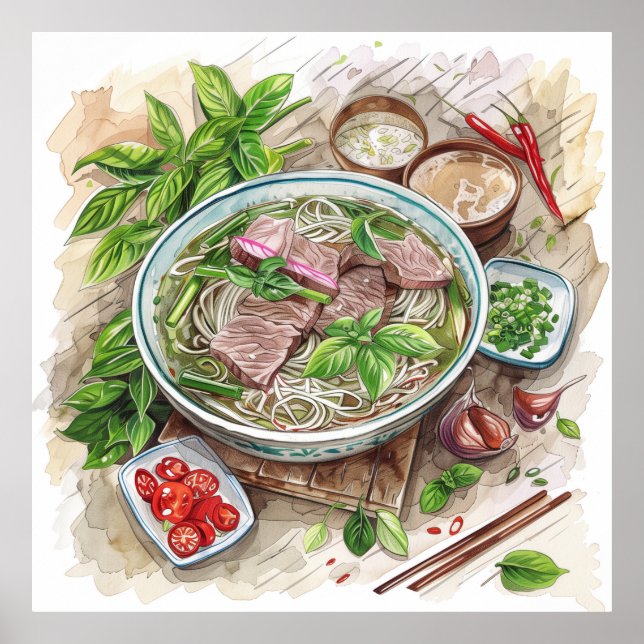 Poster World Cuisine Vietnam Pho Dish Art (Frente)