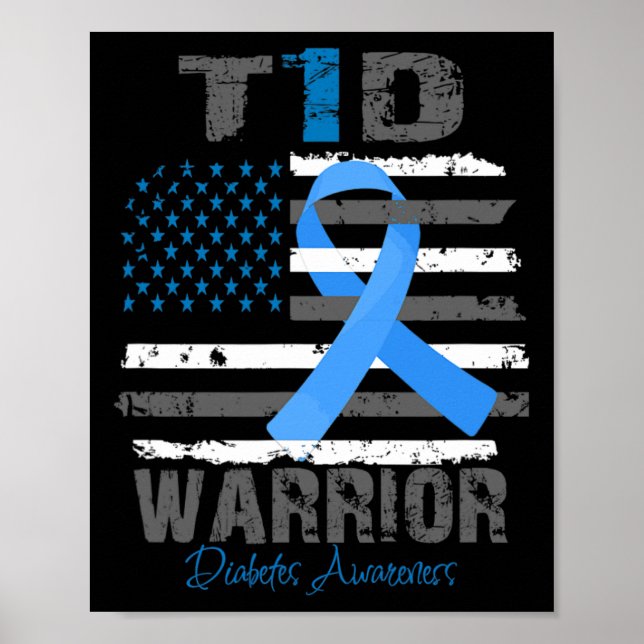 Poster World Diabetes Awareness Blue Ribbon T1d Warrior T (Frente)