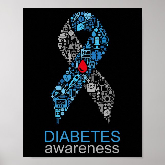 Poster World Diabetes Day Diabetes Awareness Ribbon  (Frente)