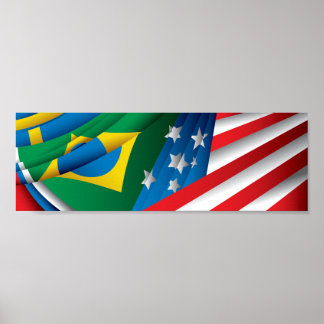 Pôster World Flags Poster, EUA, Brasil e Mais