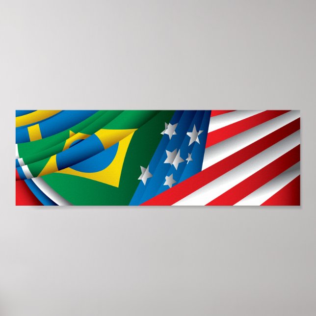 Pôster World Flags Poster, EUA, Brasil e Mais (Frente)