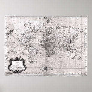 Pôster World Map (1778) White & Black
