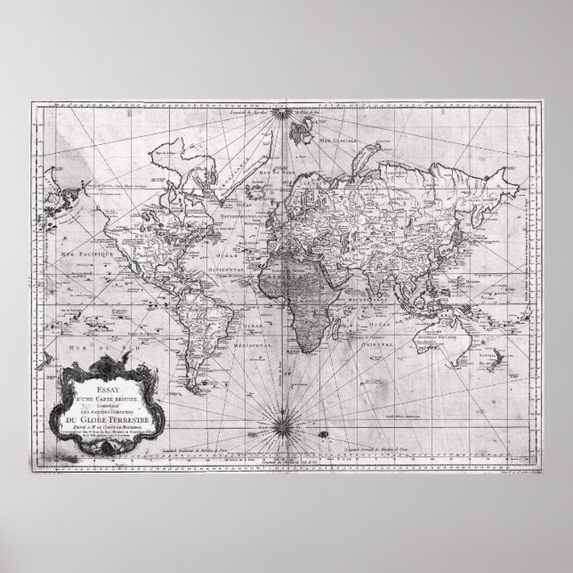 Pôster World Map (1778) White & Black (Frente)