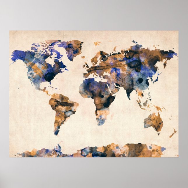 Pôster World Map Watercolor (Frente)