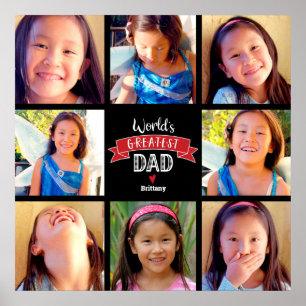 Poster World’s Greatest Dad 8 Photo Collage Modern Red