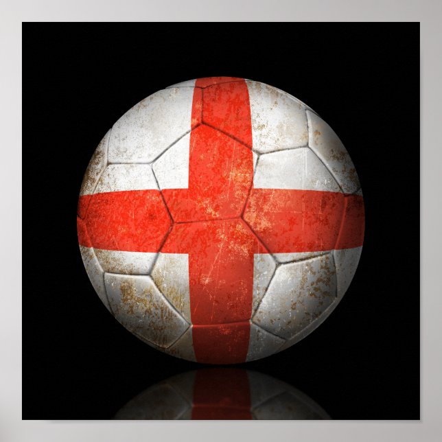 Poster Worn English Flag Football Soccer Ball (Frente)