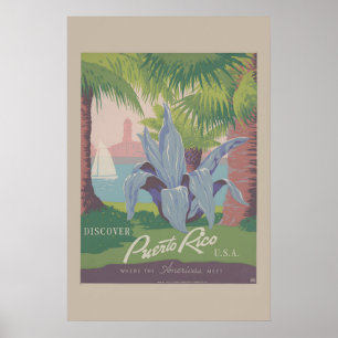 Poster WPA930s Descobrem Porto Rico EUA Vintage Caribe