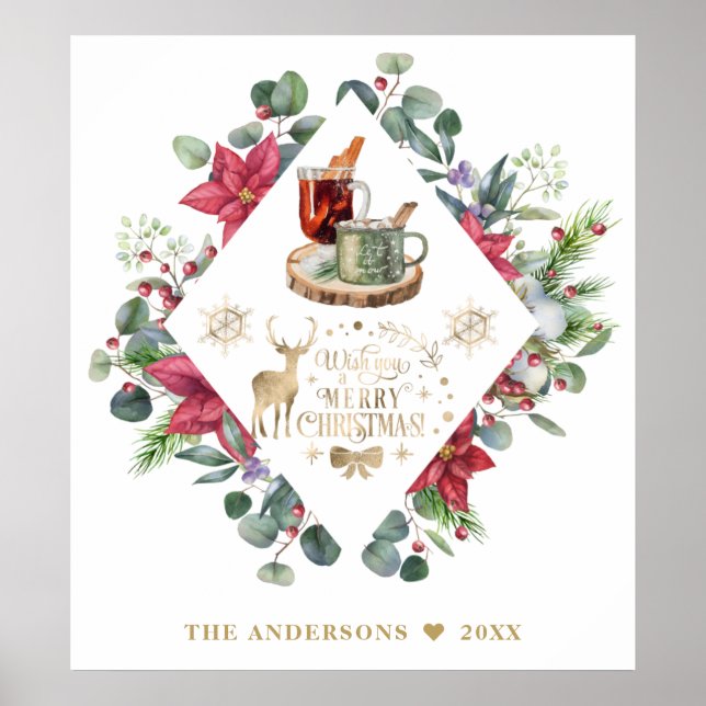 Poster Wreath Wreath Winter Script Deseje A Você Um Feliz (Frente)