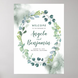 Poster Wreath Wreath Wreath Watercolor Sinal de Boas-vind