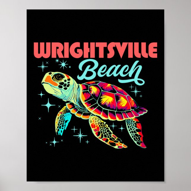 Poster Wright tsville Beach Nc Artístico Sea Turtle Retro (Frente)