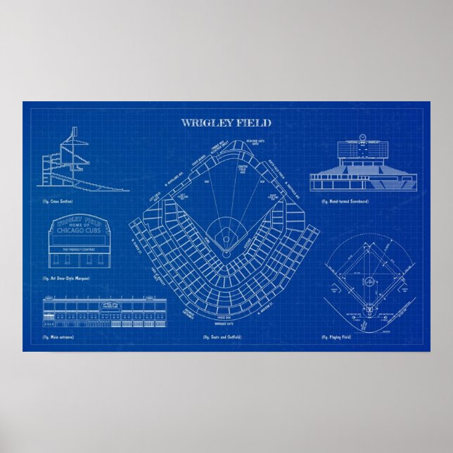 Poster Wrigley Field Blueprint (Frente)