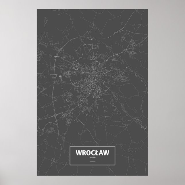 Pôster Wrocław, Polônia (branco no preto) (Frente)