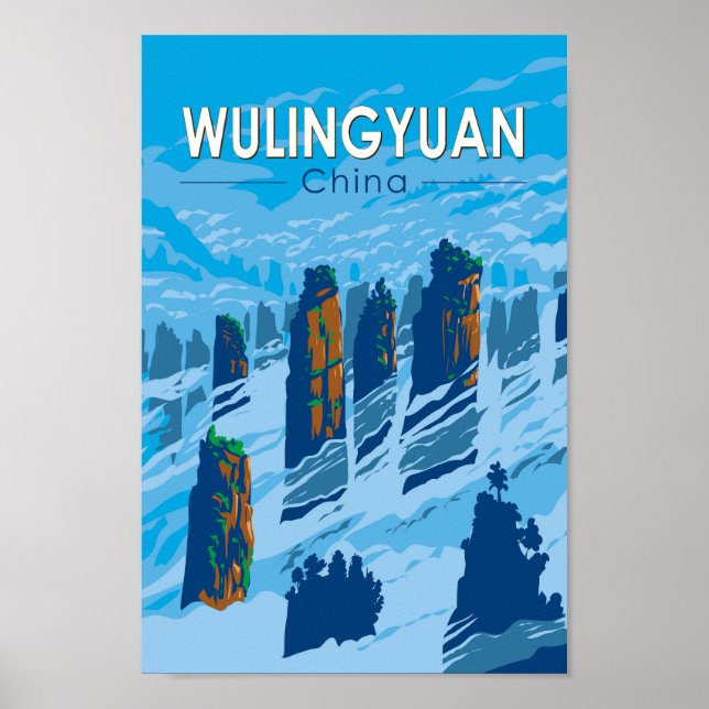 Poster Wulingyuan - Área Cênica China Viagem Art Vintage (Frente)