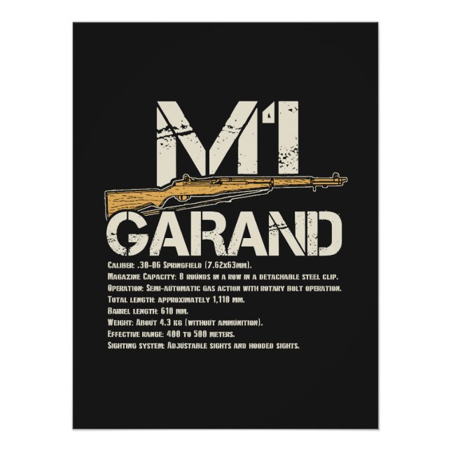 Pôster WW2 M1 Garand Weapon Specs (Frente)