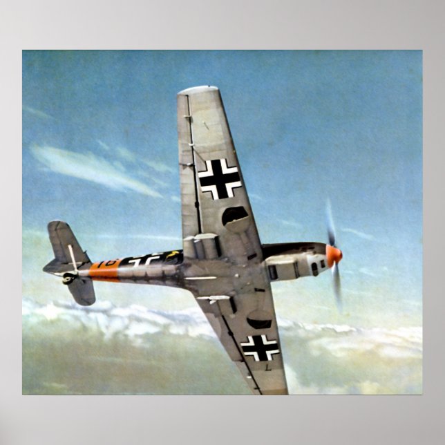 Poster WWII alemão ME-109 em voo. (Frente)