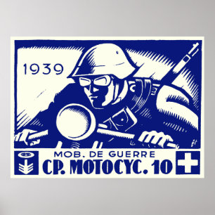 Pôster WWII Suíço Motocicleta Empresa, azul