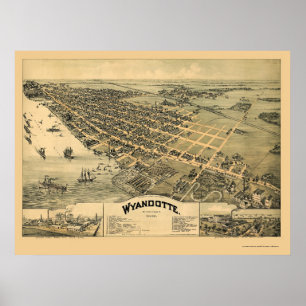 Pôster Wyandotte, mapa panorâmico do MI - 1896