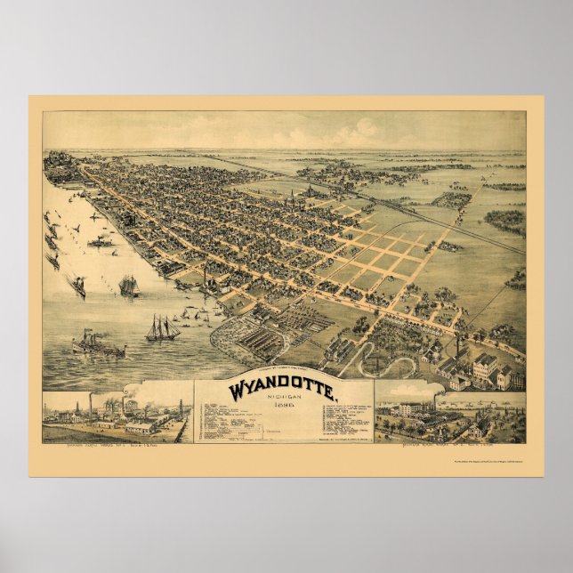 Pôster Wyandotte, MI Panorâmica Map - 1896 (Frente)