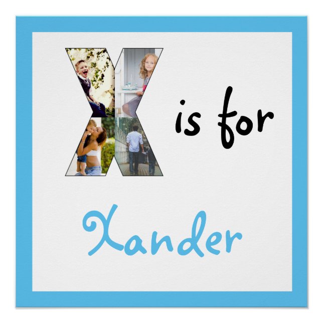 Pôster X é para Name Blue Photo Poster (Frente)
