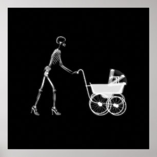 Pôster X-Ray Skeleton Mom & Baby - Original B&W