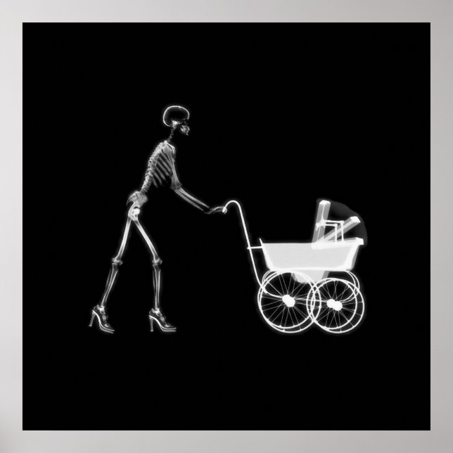 Pôster X-Ray Skeleton Mom & Baby - Original B&W (Frente)