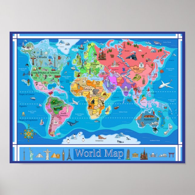 Poster X Small Kids Illustrated World Map - 14,6 X 13,8 (Frente)