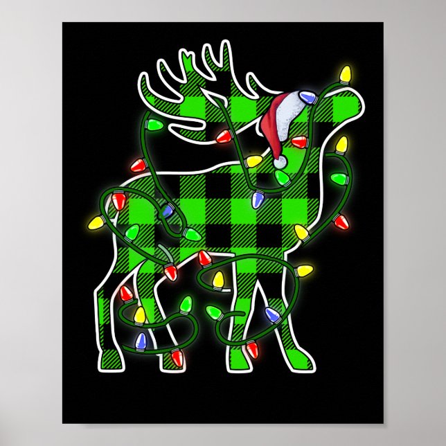 Poster Xadrez Azul Buffalo Deer Natal Pijamas Xmas (Frente)