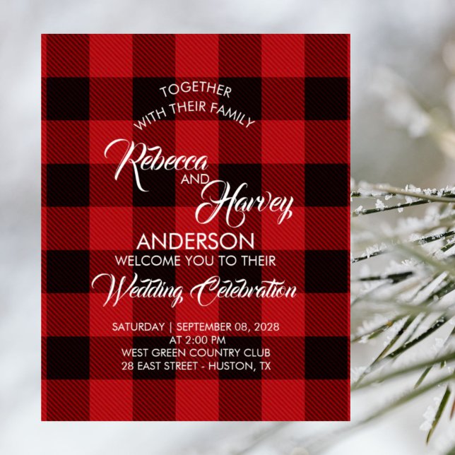 Poster xadrez de búfalo vermelha casamento no inverno rus (red buffalo plaid rustic winter wedding welcome poster)