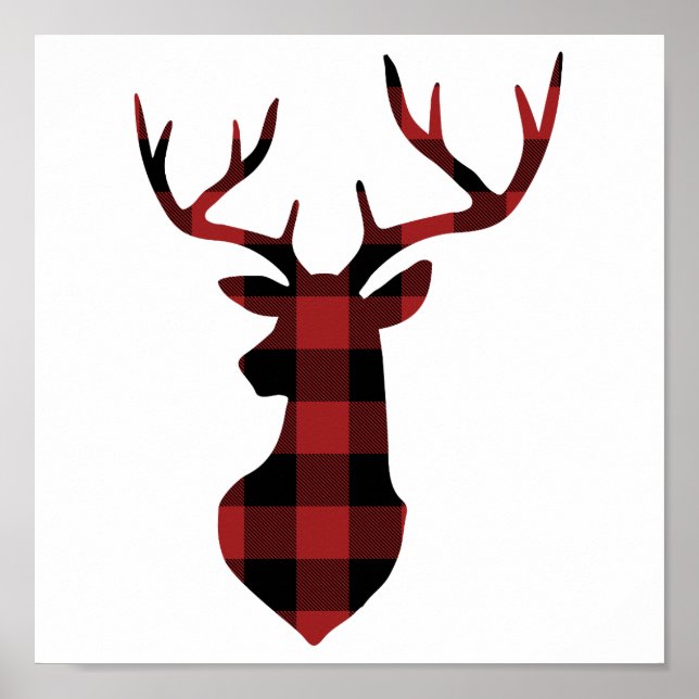 Poster Xadrez de Buffalo Vermelha de Natal Deer Silhouett (Frente)