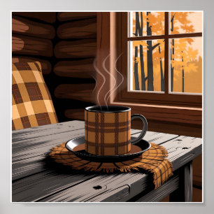 Poster Xadrez de Cabina Café Outono Floresta em Casa