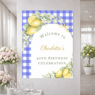 Poster Xadrez de limão azul jardim italiano de aniversári
