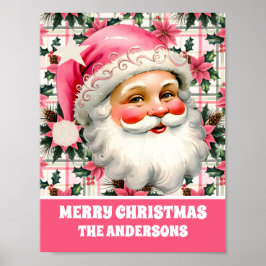 Poster Xadrez Floral de Natal do Pai Natal cor-de-rosa