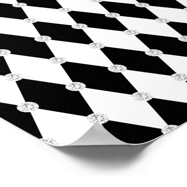 Poster Xadrez Harlequim Preto e Branco Forma de Diamante (Borda)