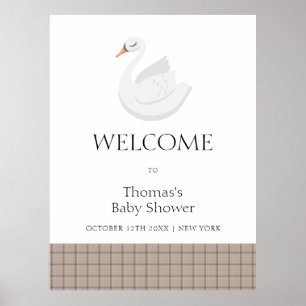 Poster Xadrez moderna de Gingham Boy Chá de fraldas bem-v