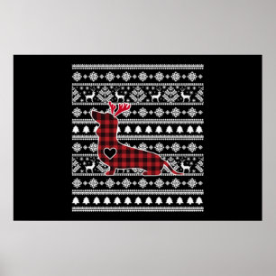 Poster Xadrez Vermelha Buffalo Dachshund Dog Natal