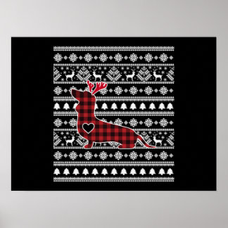 Poster Xadrez Vermelha Buffalo Dachshund Dog Natal