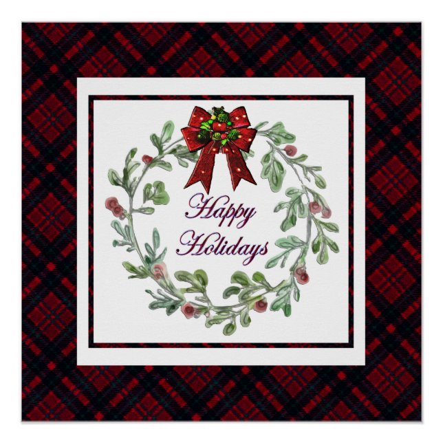 Pôster Xadrez Vermelha Feliz Feriados (Frente)