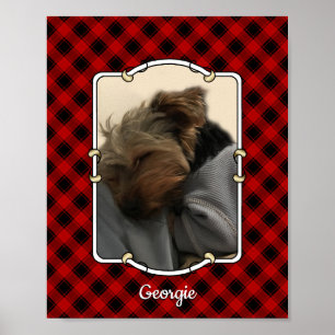 Poster Xadrez Vermelho e Preto de Foto Retrato de Pet Per