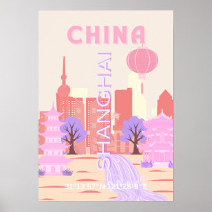 Poster Xangai China Pastel Viagem Arte