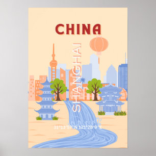 Poster Xangai China Retrô Pastel Arte Viagem