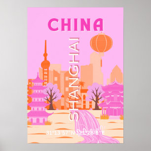 Poster Xangai China Viagem Arte Rosa