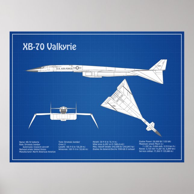 Poster XB-70 Valkyrie - Planos de avião Blueprint ABD (Frente)
