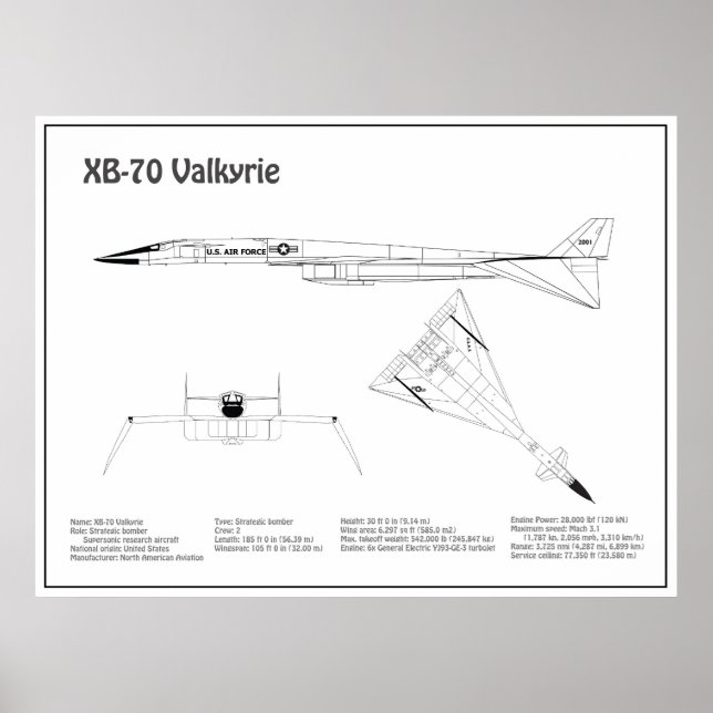 Poster XB-70 Valkyrie - Planos de avião Blueprint BD (Frente)