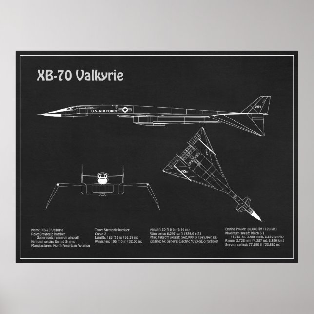 Poster XB-70 Valkyrie - Planos de avião Blueprint PD (Frente)