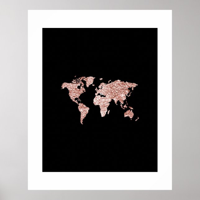 Poster XG mapa mundial em Rosa de ouro amassado (Frente)