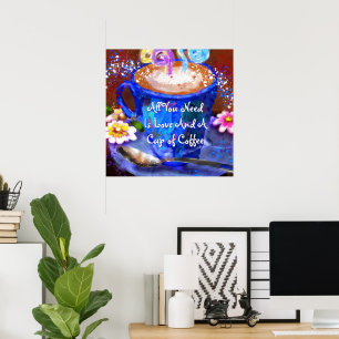 Poster Xícara Caprichosa de Café Floral Personalizada