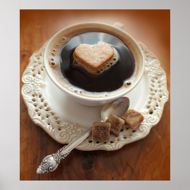 Pôster Xícara de café com coração (Frente)