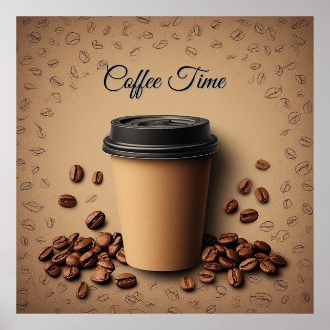 Poster Xícara de Café Flutuante Com Grãos de Café (Frente)